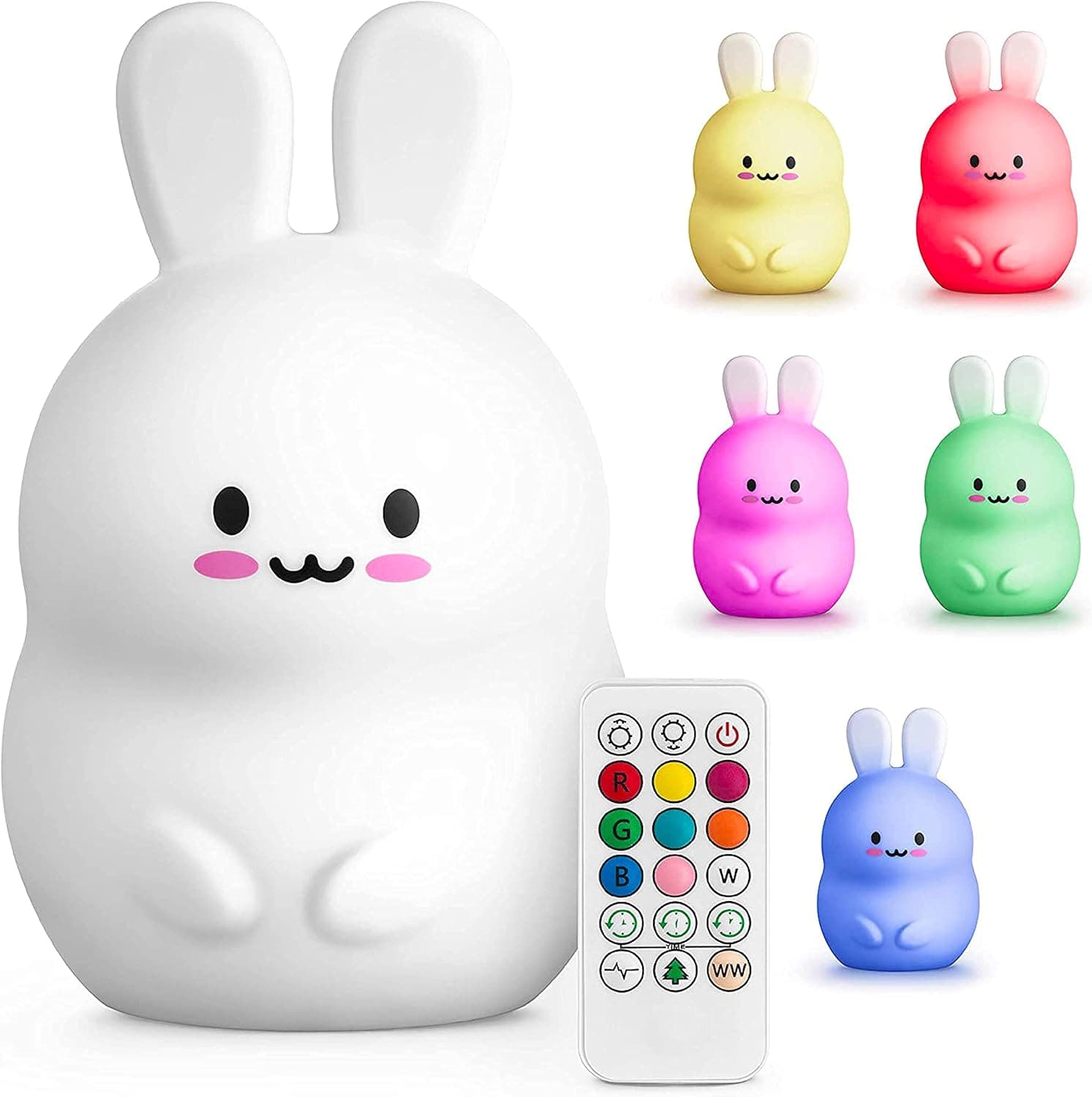 Sweet Ponies (4.8” x 4.8” x 7.4”; 11.6 oz Rabbit LED Light Gift for Rabbit Lovers, Women, & Girls – Battery Operated (1.6 W) Table, Desk, & Bedside Lamp Both Color Changing & Wrapped in Gift Packagel