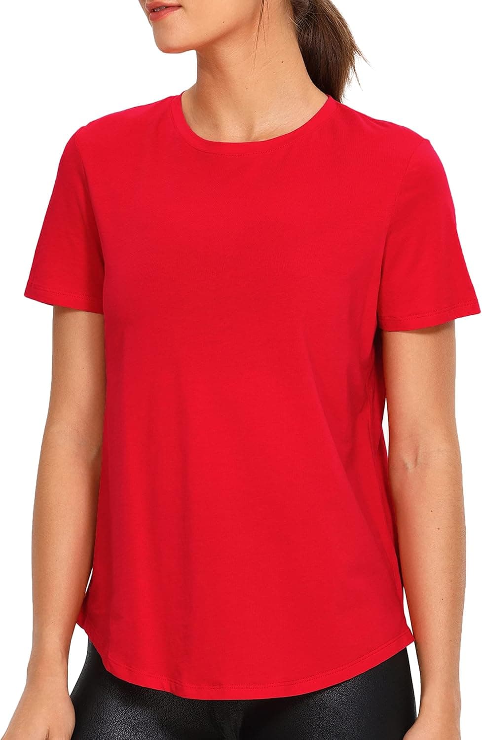 CRZ YOGA Women's Pima Cotton Short Sleeve Workout Shirt Yoga T-Shirt Athletic Tee Top