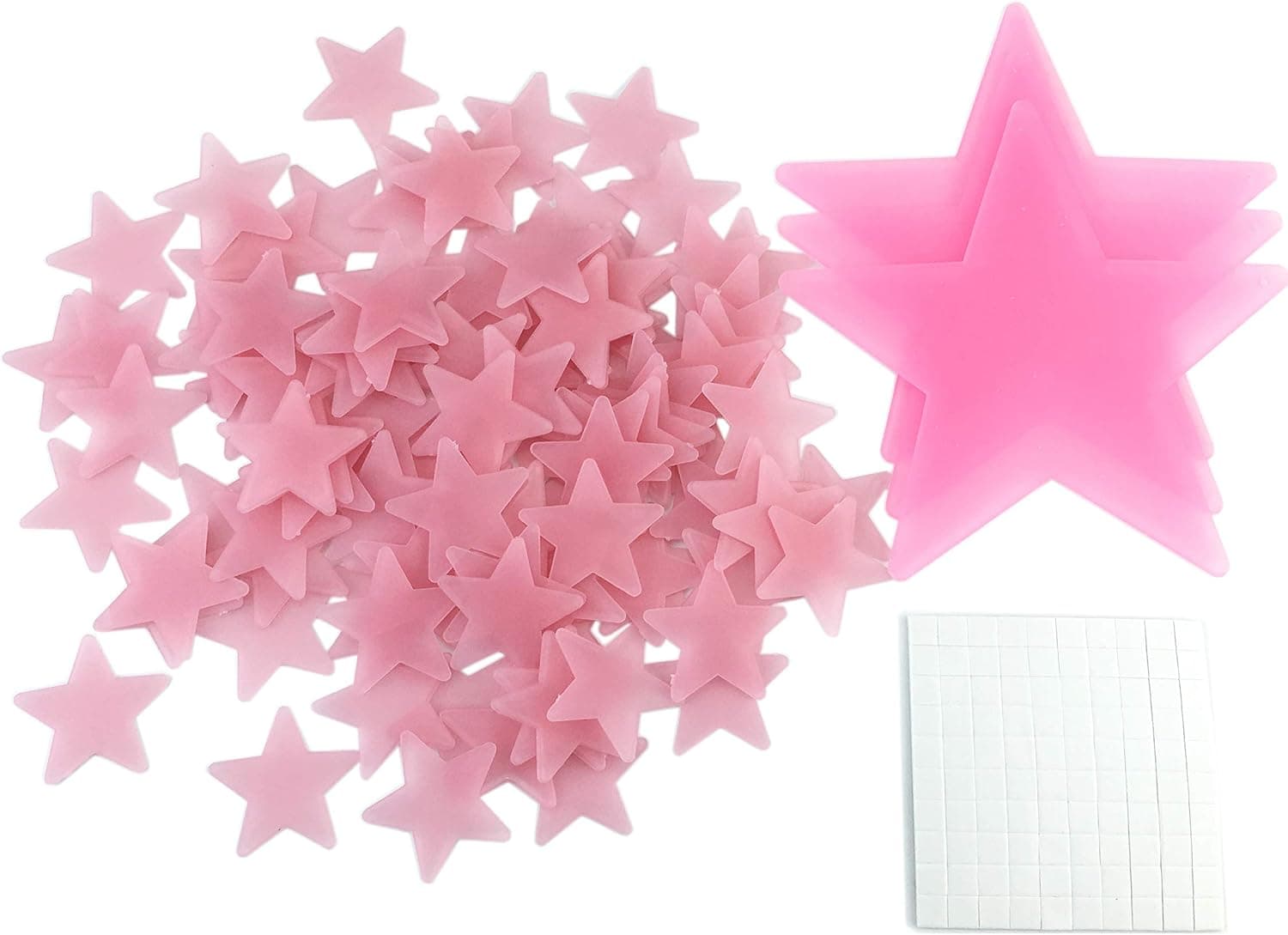 HoneyToys 204PCS 1.2" Luminous Stars Fluorescent Noctilucent Plastic Wall Stickers Decals for Home Ceiling Wall Bedroom (Pink)