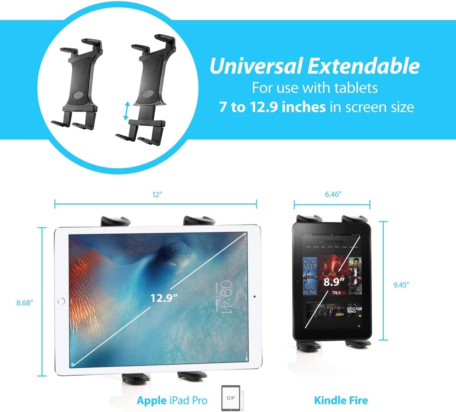 Premium Car Headrest Tablet Mount and Back Seat iPad Car Holder, Jarv [Multi Passenger] Telescopic Fold-Up Rear Seat Tablet Holder for Car Headrest - iPad PRO iPad Air iPad Mini (All 7-18” Tablets)