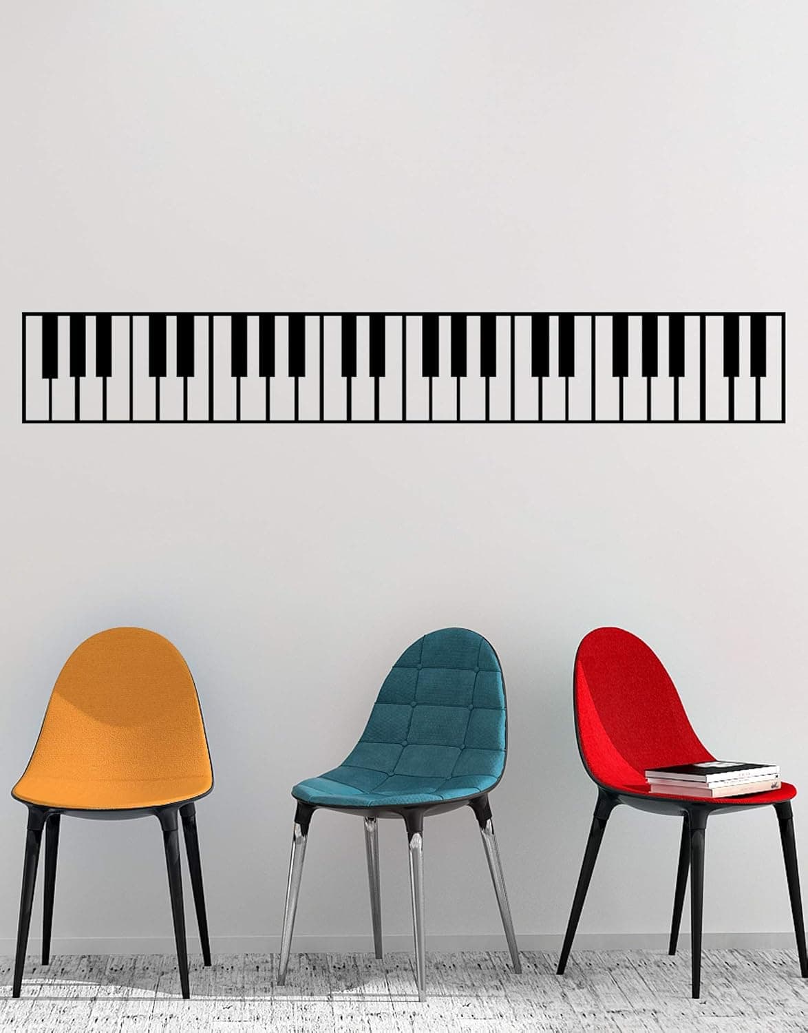 Piano Keys Wall Decal Sticker. Musical Instrument Decor. - Black, 10" x 72". Easy to Apply & Removable.