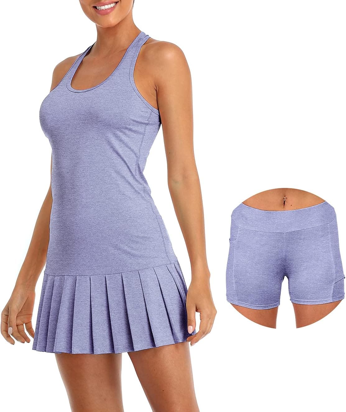 icyzone Tennis Dress for Women with Shorts, Workout Exercise Athletic Racerback Tennis Outfits