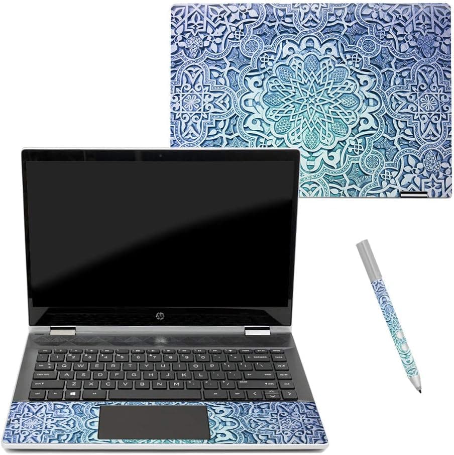 Mightyskins Skin Compatible with Hp Pavilion X360 14" (2018) - Carved Blue | Protective, Durable, and Unique Vinyl Decal Wrap Cover | Easy to Apply, Remove, and Change Styles | Made in The USA