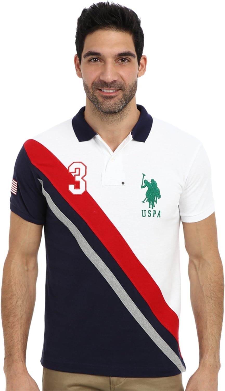 U.S. Polo Assn. Men's Slim Fit USA Diagonal Stripe Pique Polo Shirt