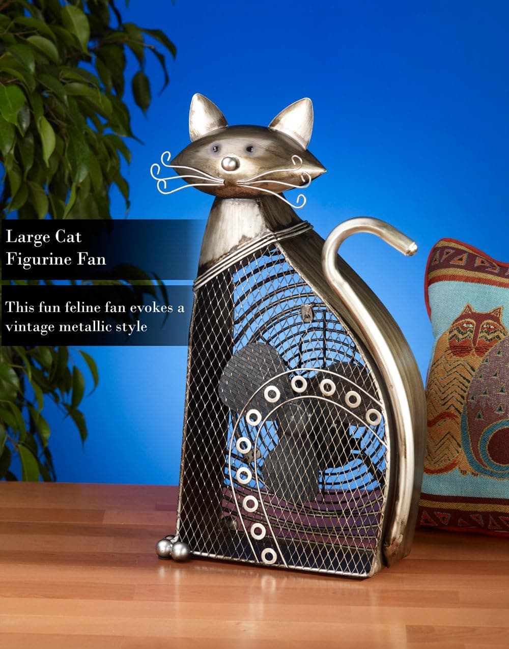 DecoBREEZE Decorative Table Fan, Desk Fan, Two Speed Electric Tabletop Fan, Figurine Fan, 7 inch, Large Cat