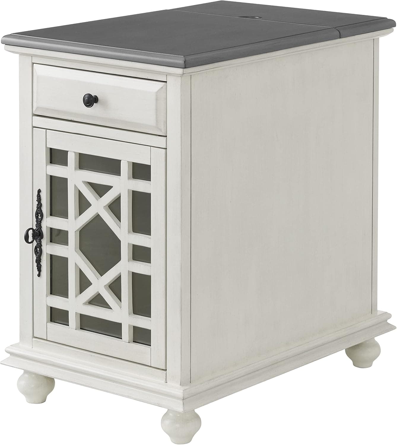 Martin Svensson Home Elegant Power Chairside End Table, 24 in x 16 in x 25 in, White with Grey Top