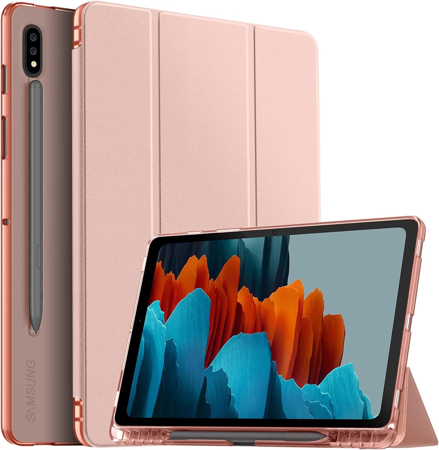 Soke Samsung Tab S7 11 inch Case with Pencil Holder, Slim Lightweight Case with Translucent Clear Soft TPU Back Cover for Samsung Tab S7 11 inch 2020[SM-T870/T875/T878], Rose Gold