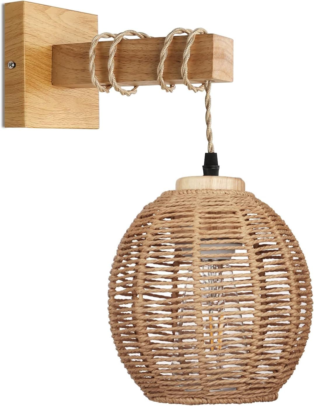 Frideko Globe Farmhouse Wall Sconce Vintage Wall Sconce Rustic Wall Light Fixture Indoor Wall Mounted Light Paper Rope Modern Wall Lamp Boho Wall Sconces Wall Lighting for Bedroom (Bulb NOT Included)