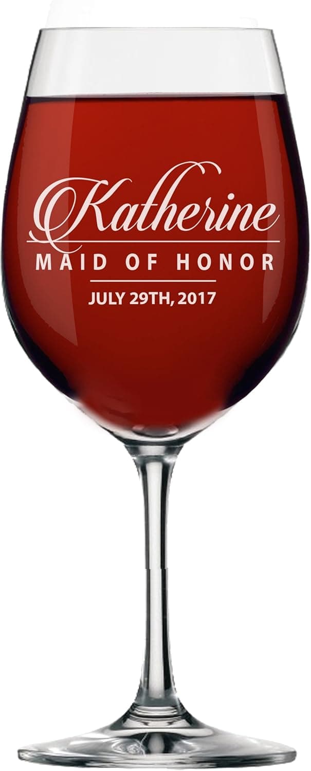 Etched Wine Glasses for Bridesmaids, Maid of Honor, Matron of Honor, Wedding Party - Custom Monogrammed and Personalized