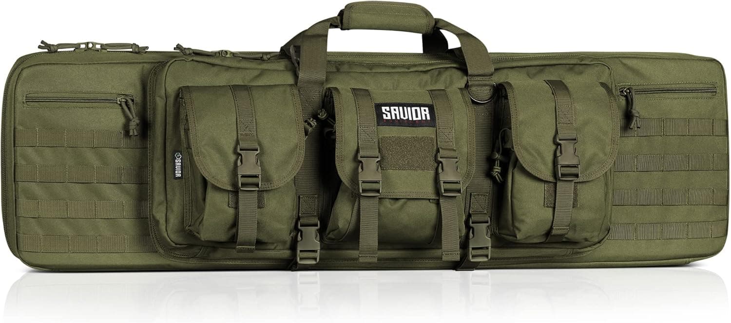 Savior Equipment American Classic Tactical Double Long Gun Bag Pistol Transportation Case w/Backpack Strap, Lockable Compartment, Available Length in 36" 42" 46" 51" 55"