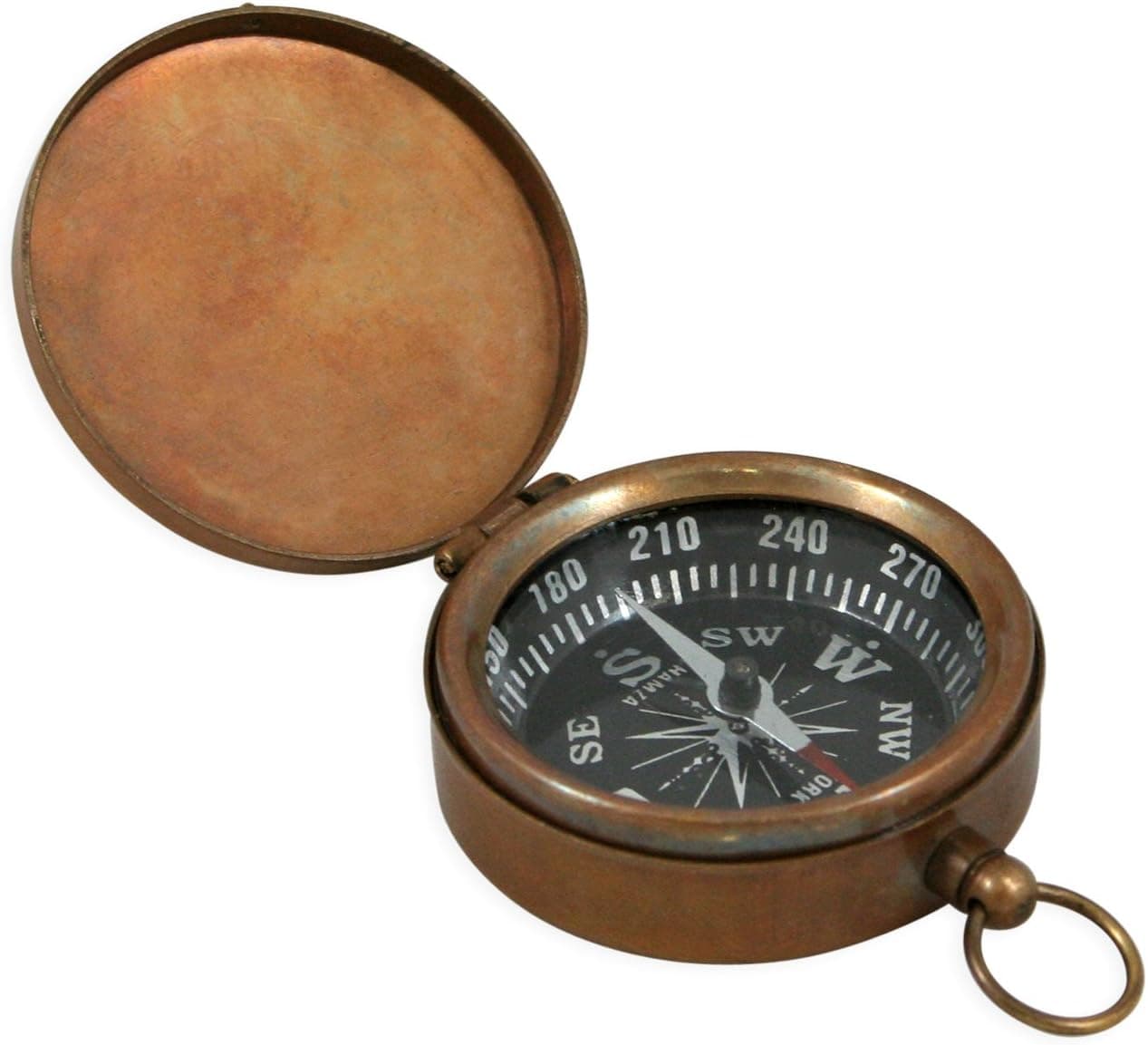 Historical Emporium Antique Brass Pocket Compass with Hinged Lid Bronze