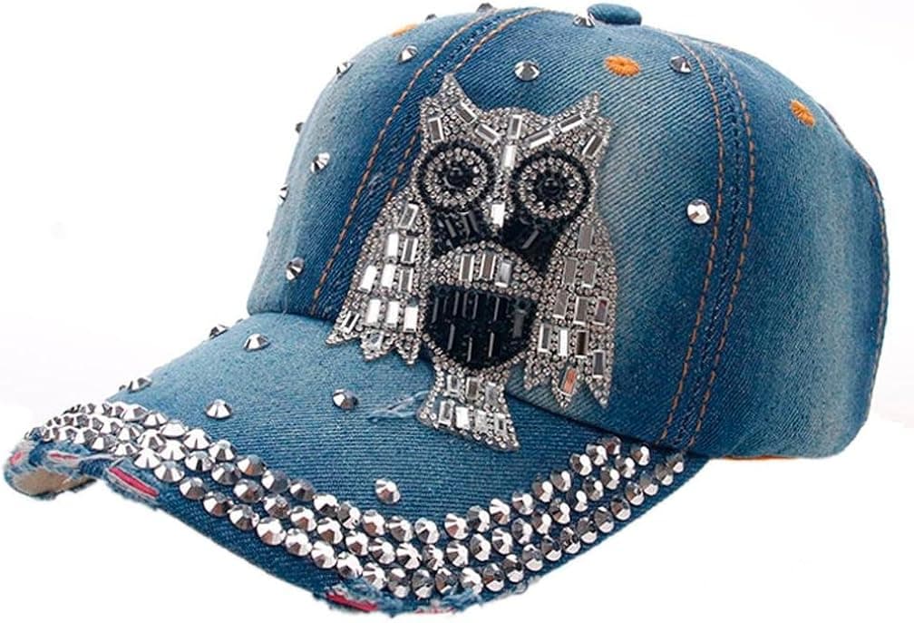 Highpot Women Men Owl Denim Rhinestone Baseball Cap Snapback Hip Hop Flat Casual Hat