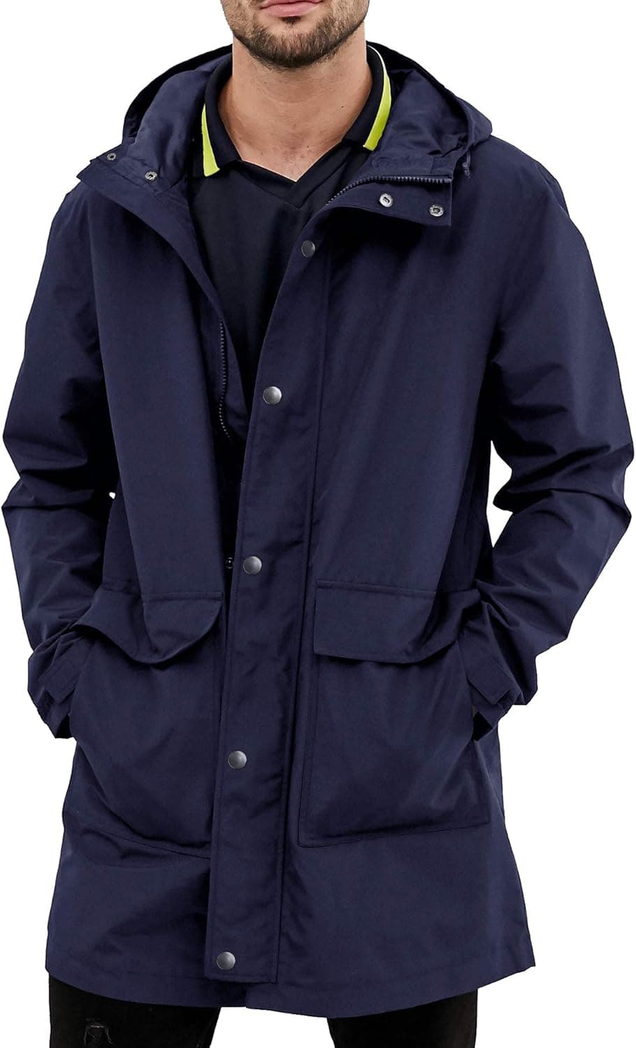 URRU Men's Waterproof Lightweight Rain Jacket Active Outdoor Hooded Raincoats Navy Blue XXL