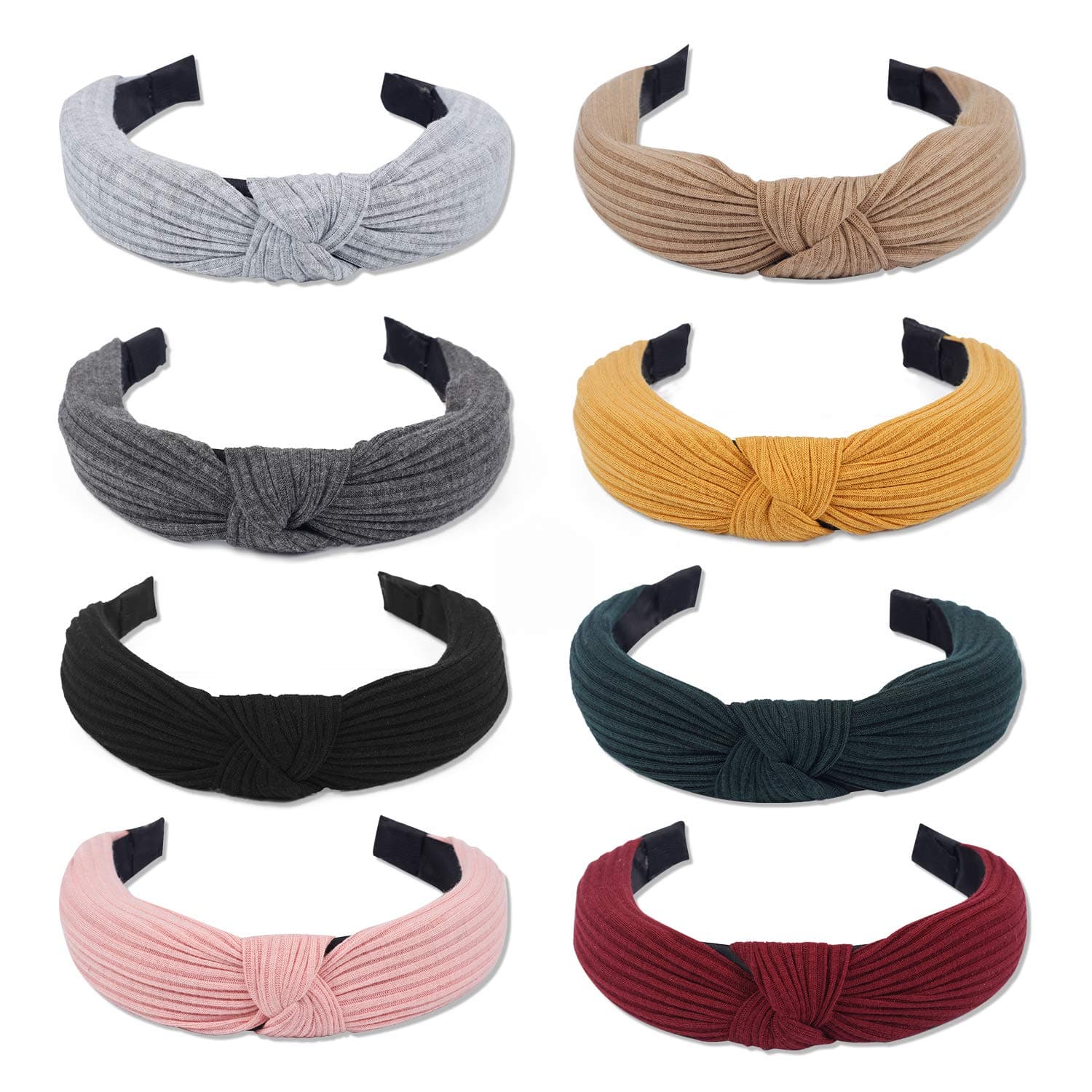 WBCBEC 8 Pieces Plain Fashion Headbands Knot Turban Headband for Women Girls