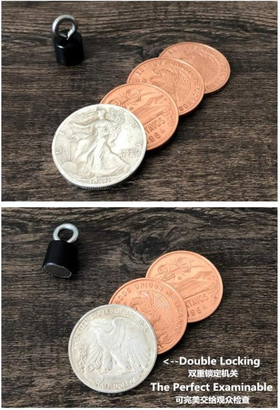 Bemagic007 Superior Scotch and Soda (Double Locking, Mexican Coin & Walking Liberty Half Dollar) - Magic Tricks, Stage Magic, Party Magic, Magic Prank.etc..