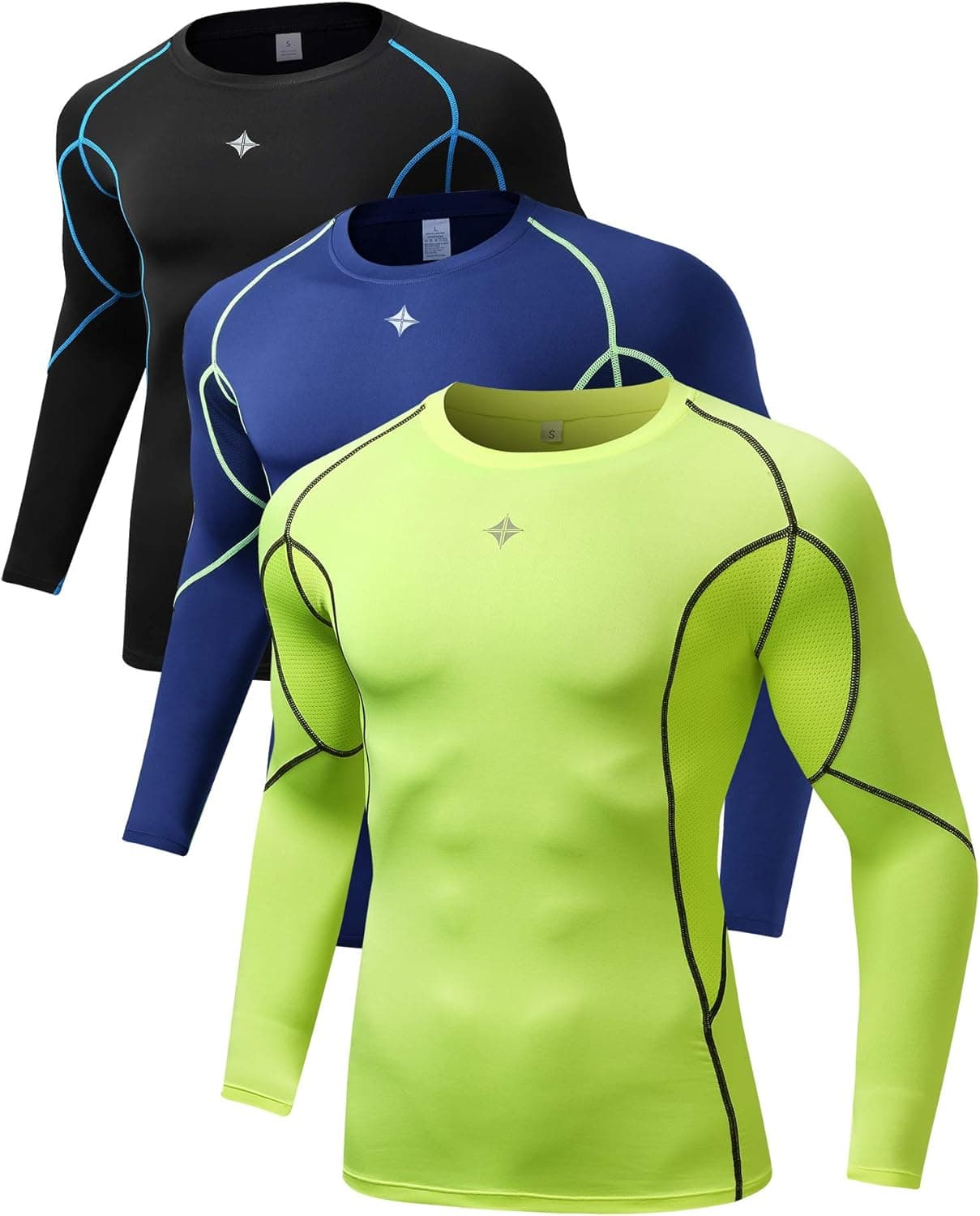 Milin Naco Cool Dry Compression Shirts for Men Long Sleeve Baselayer Tops ，Pack of 1, 2 or 3