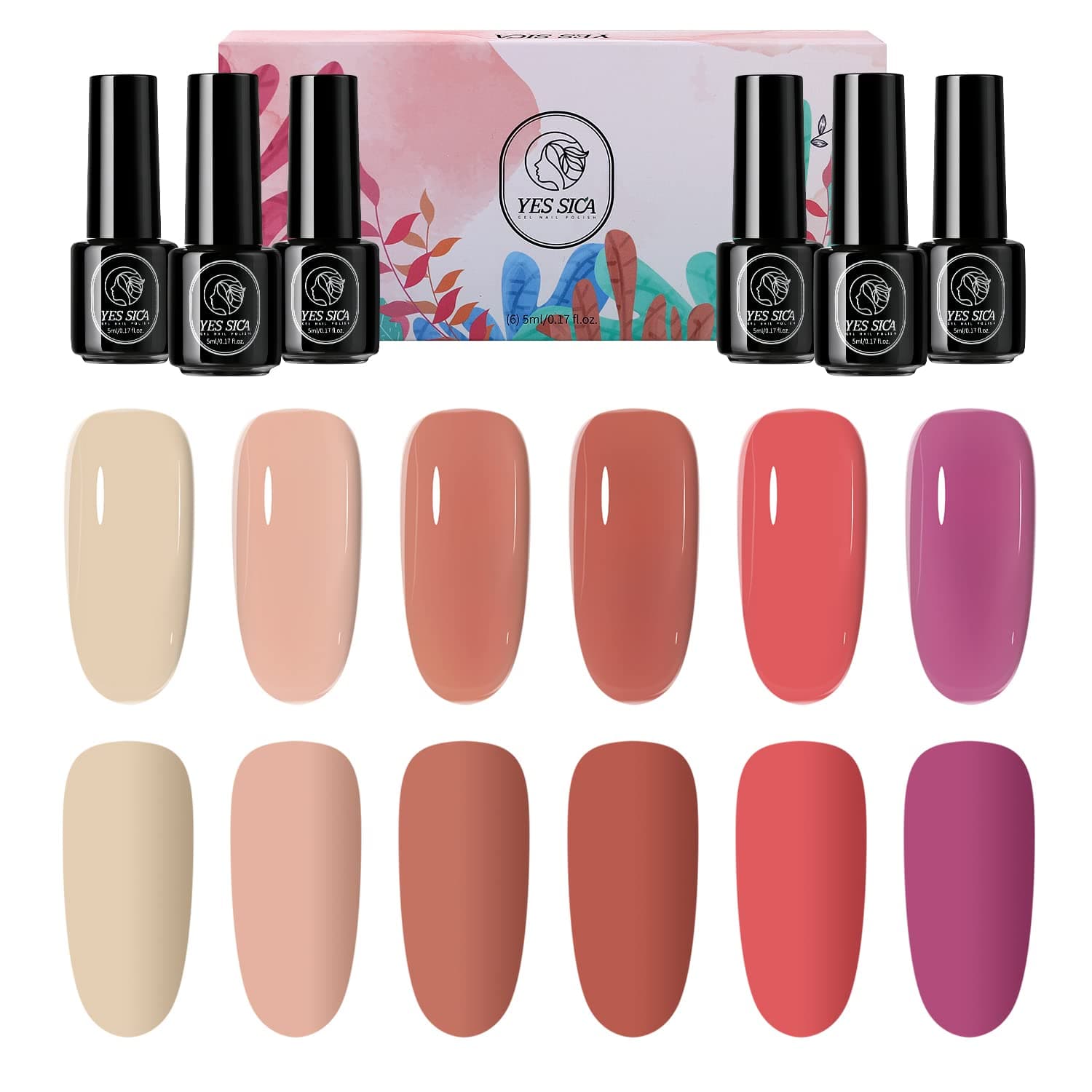 YESSICA Gel Nail Polish 6 Colors Set - 6 Colors UV Gel Polish Set, Long Lasting and Non-toxic Formula for DIYer at Home and Salons (Miss Sica)