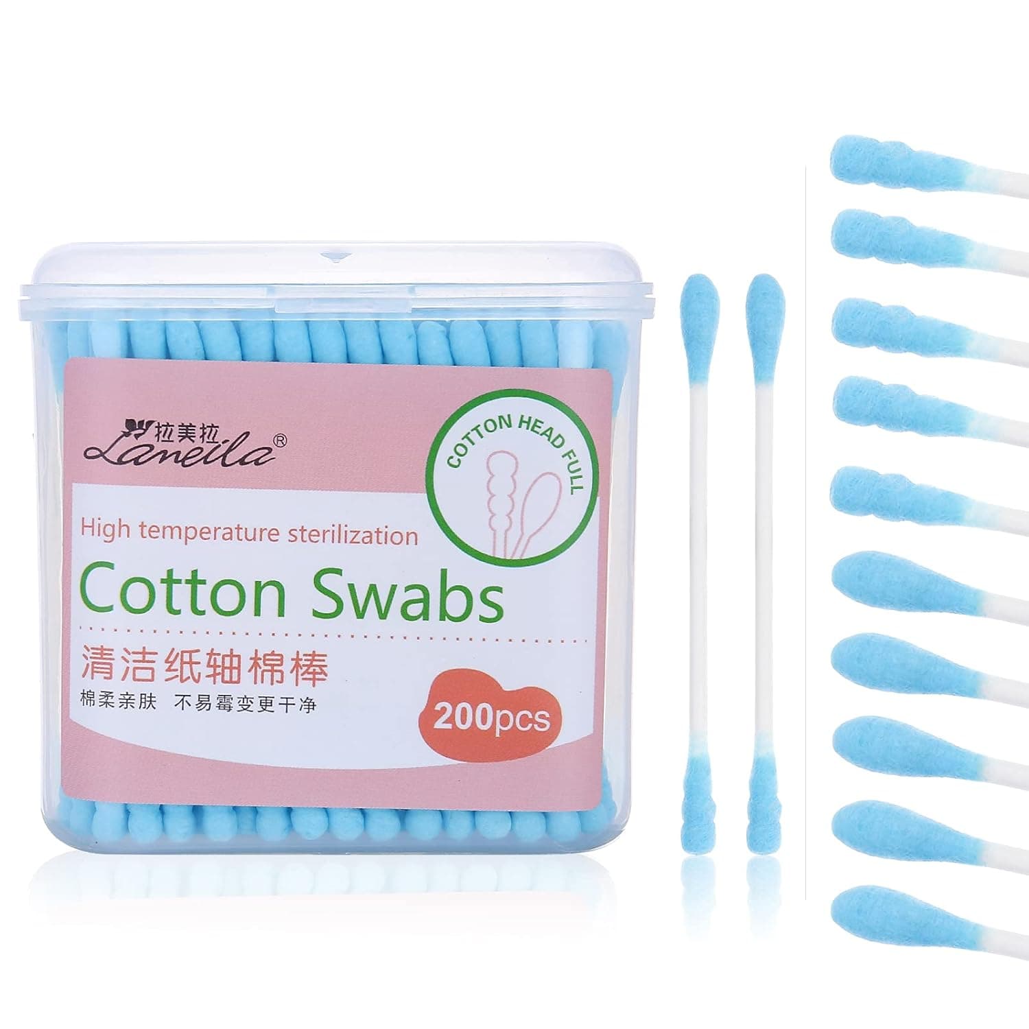 200 Count Blue qtips Cotton Ear Swabs Colored Makeup qtips Cotton Swabs Double Tips Round&Spiral Head Blue Color Box Storage (Blue 200 pieces)