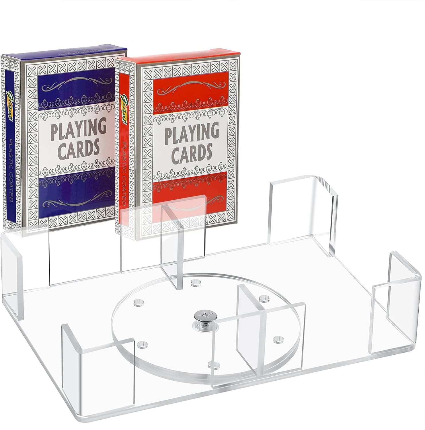 Clear Acrylic 2 Deck Revolving Rotating Canasta Playing Card Tray and 2 Pairs Deck Magic Playing Cards for Party and Game