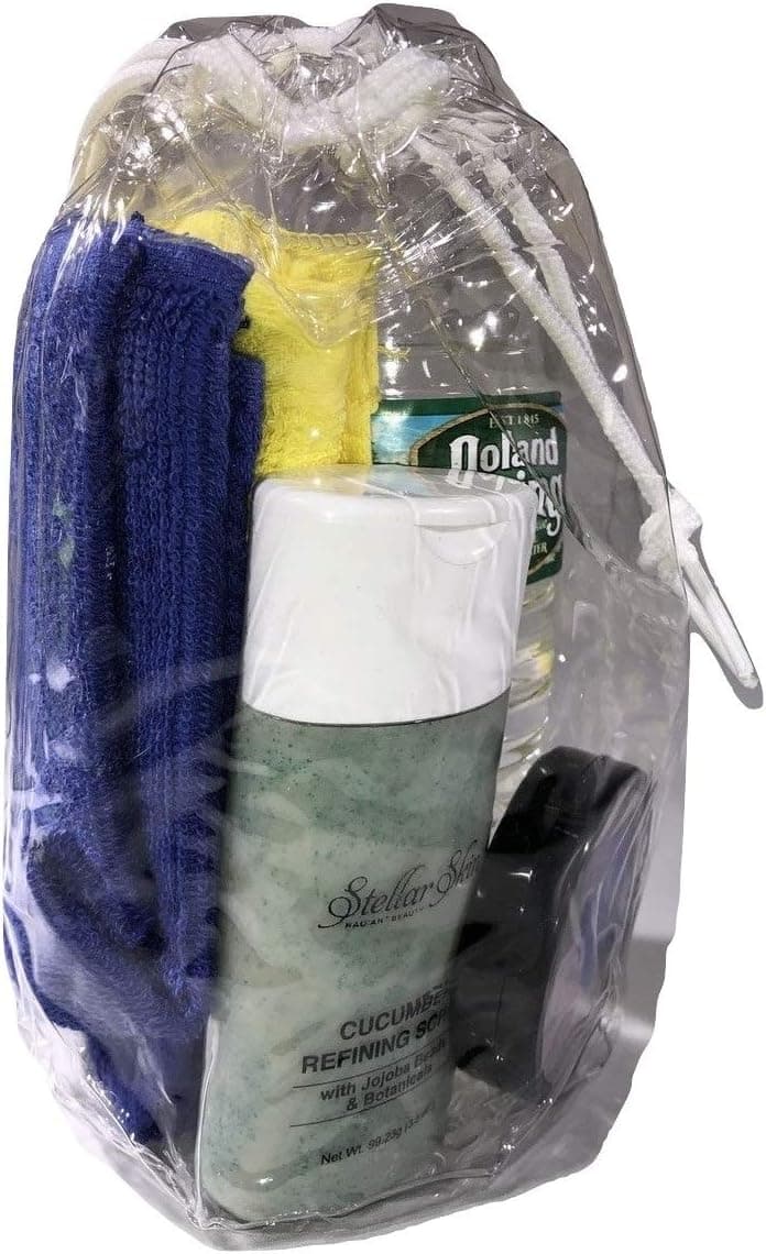 Clear Drawstring Vinyl Bag, 5 x 8, Package of 10, White Trim, Great for Cosmetics, Makeup, Brushes and so Much More.