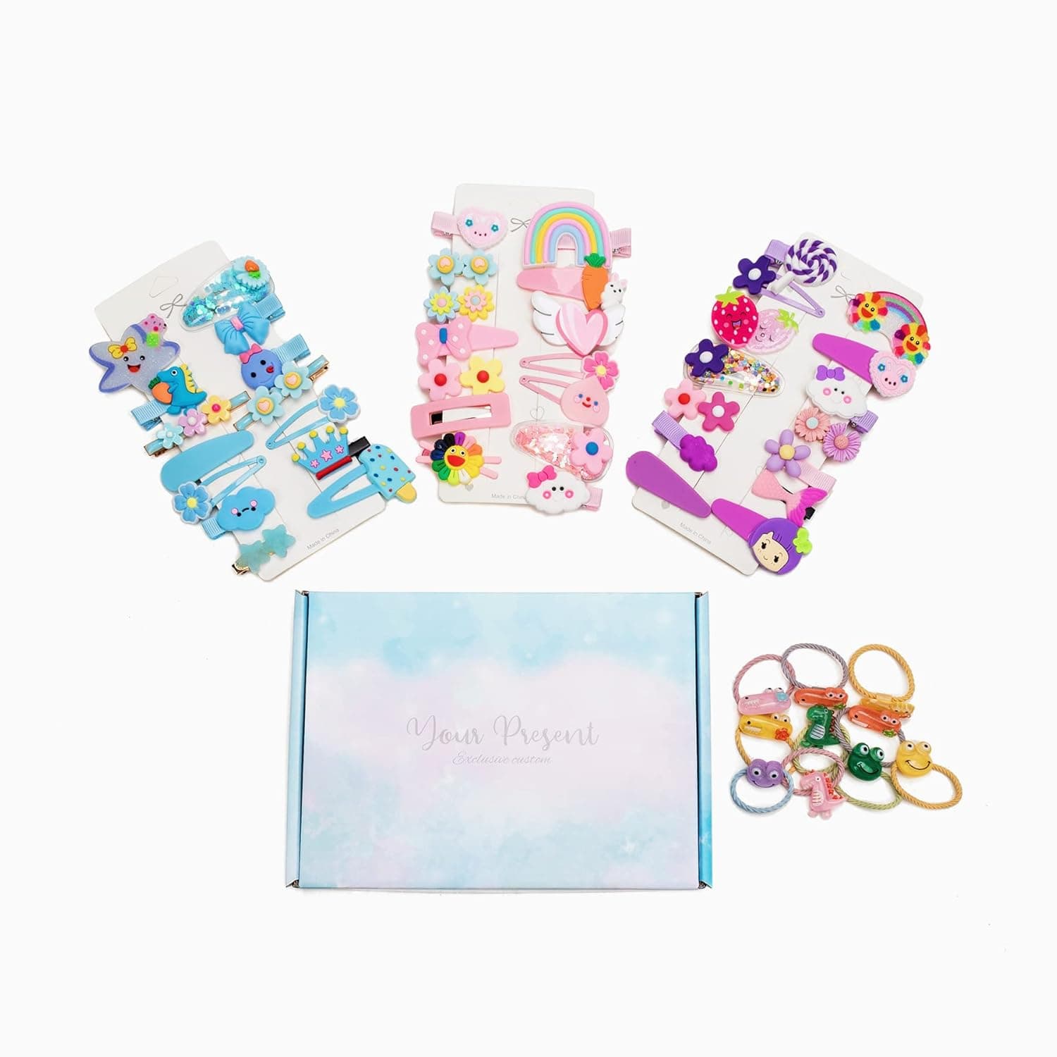 Super cute hair clip hairband gift bag,42PCs hair clips for girls,10PCs hair ties toddler hair accessories.