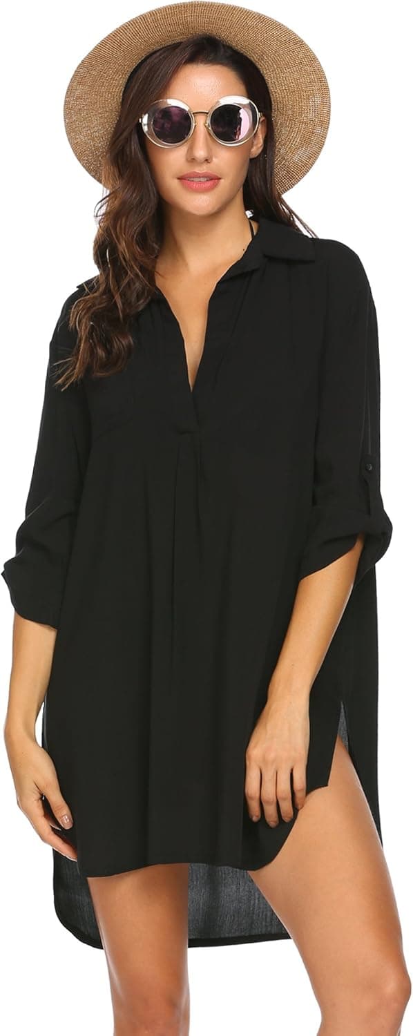 Ekouaer Women's Swimsuit Beach Cover Up Shirt Bikini Beachwear Bathing Suit Beach Dress S-XXXL