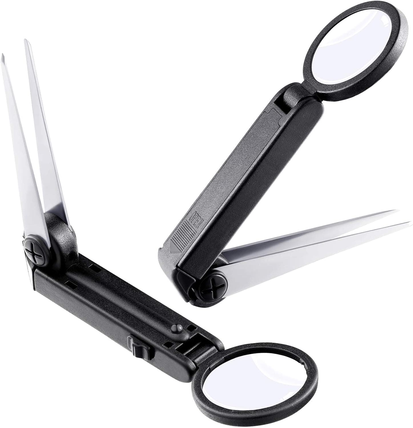2 Pieces 10 x LED Lighted Magnifier with Tweezers, Splinter Tweezer Forcep, Handheld Magnifier with Stainless Steel Tweezer Magnifying Glass for Ingrown Hair Removal Repairing Reading Scientific Tool