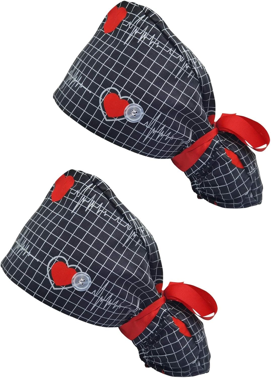 2pcs Adjustable Working Cap with Button Long Hair, Adjustable Working Hat Ponytail Holder, Working Hat for Women Long Hair (2# Black 01)
