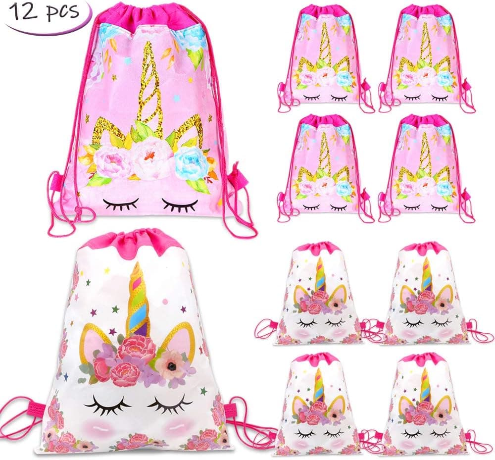 12 Pack Unicorn Drawstring Party Bag, Unicorn Party Favors Bags Drawstring Backpacks Gifts Bags Birthday Party Supplies Favor Bag for kids Children Girls Shower