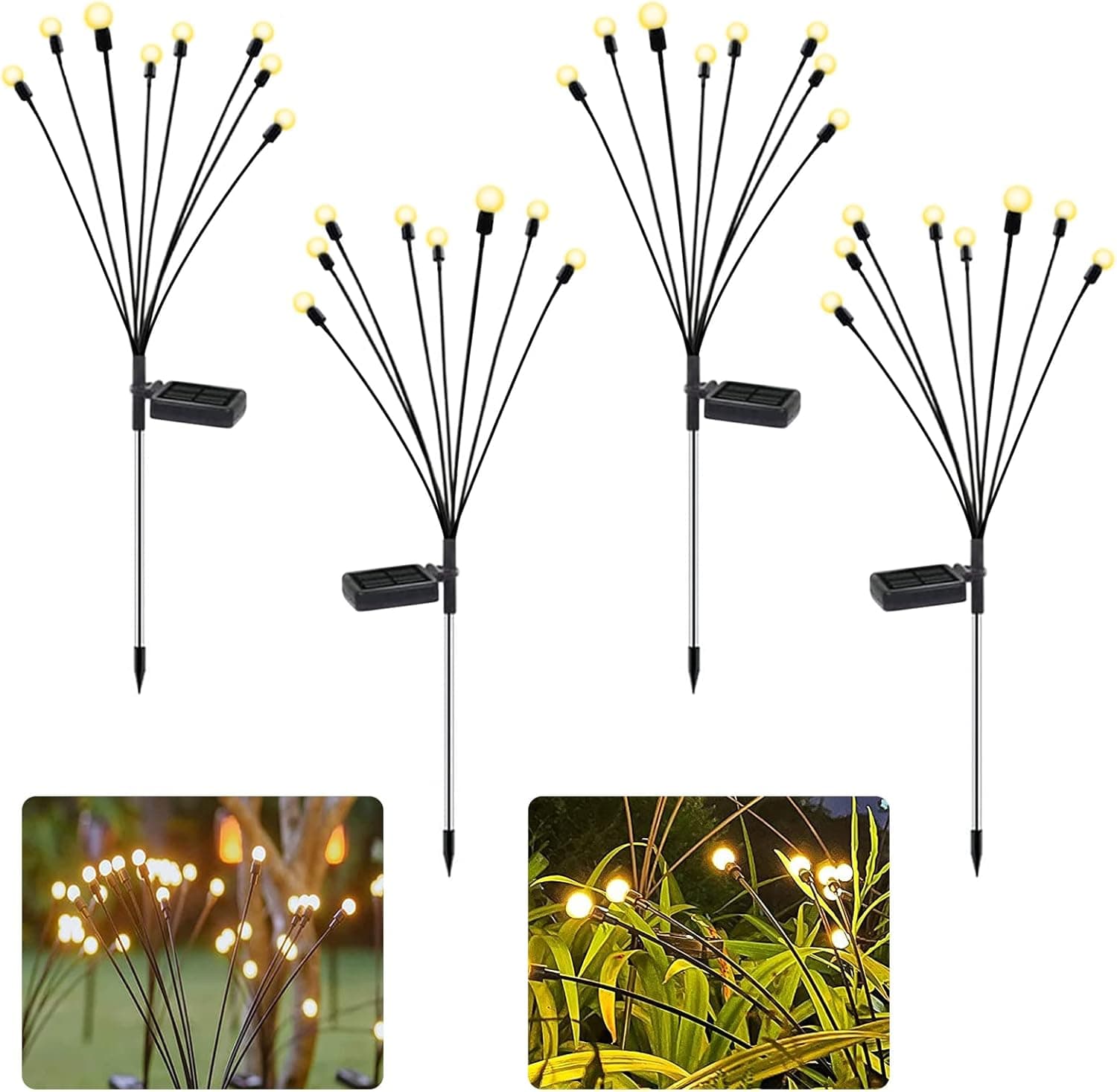 KNHUOS 8LED Solar Garden Lights, Solar Swaying Light, Sway by Wind, Solar Firefly Lights Outdoor Waterproof Landscape Decoration Lights, Yard, Pathway, Parties, Camping, Warm White(4 Pack)
