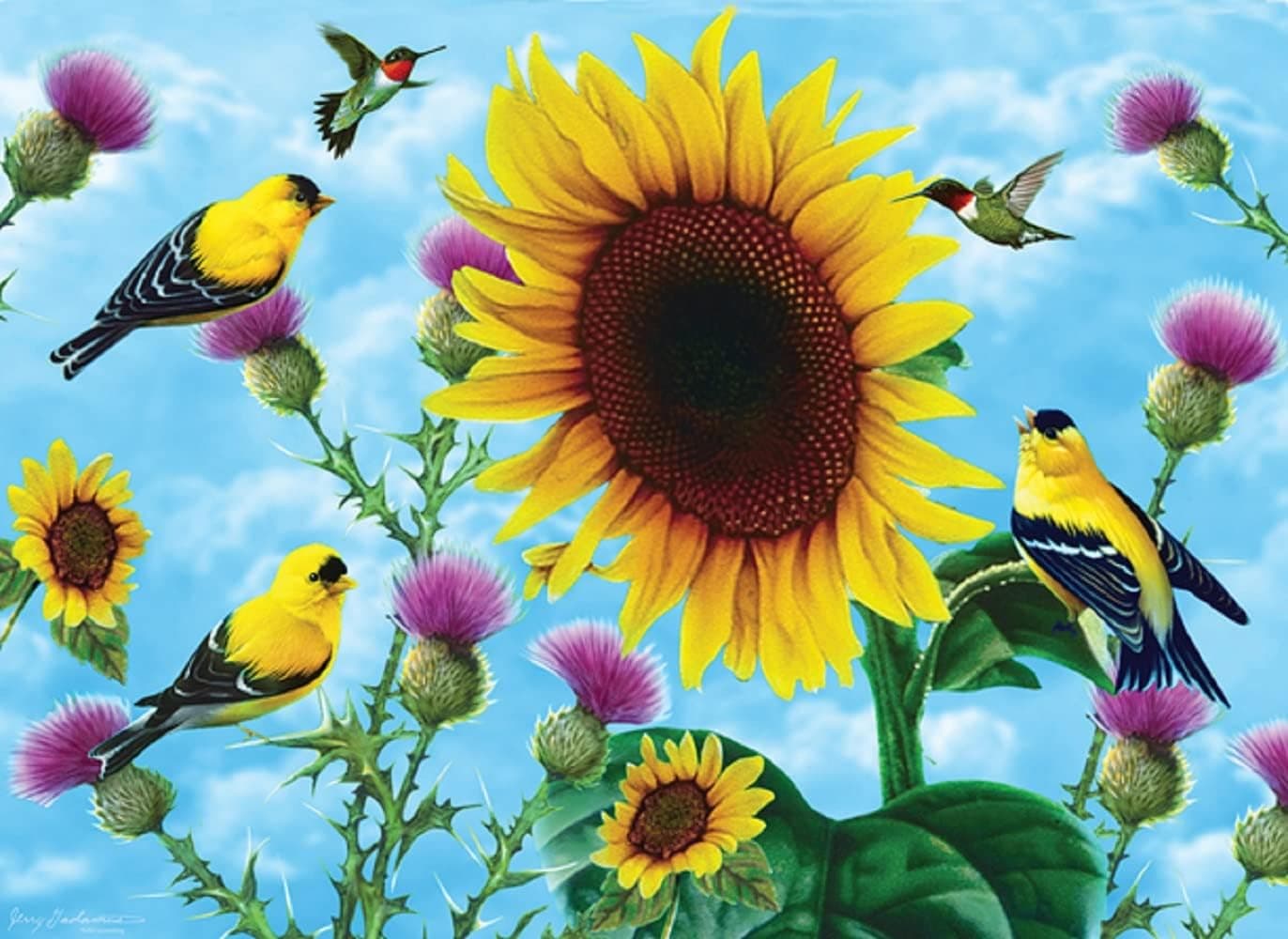 Sunflowers and Songbirds 500+ pc Large Piece Jigsaw Puzzle by SunsOut