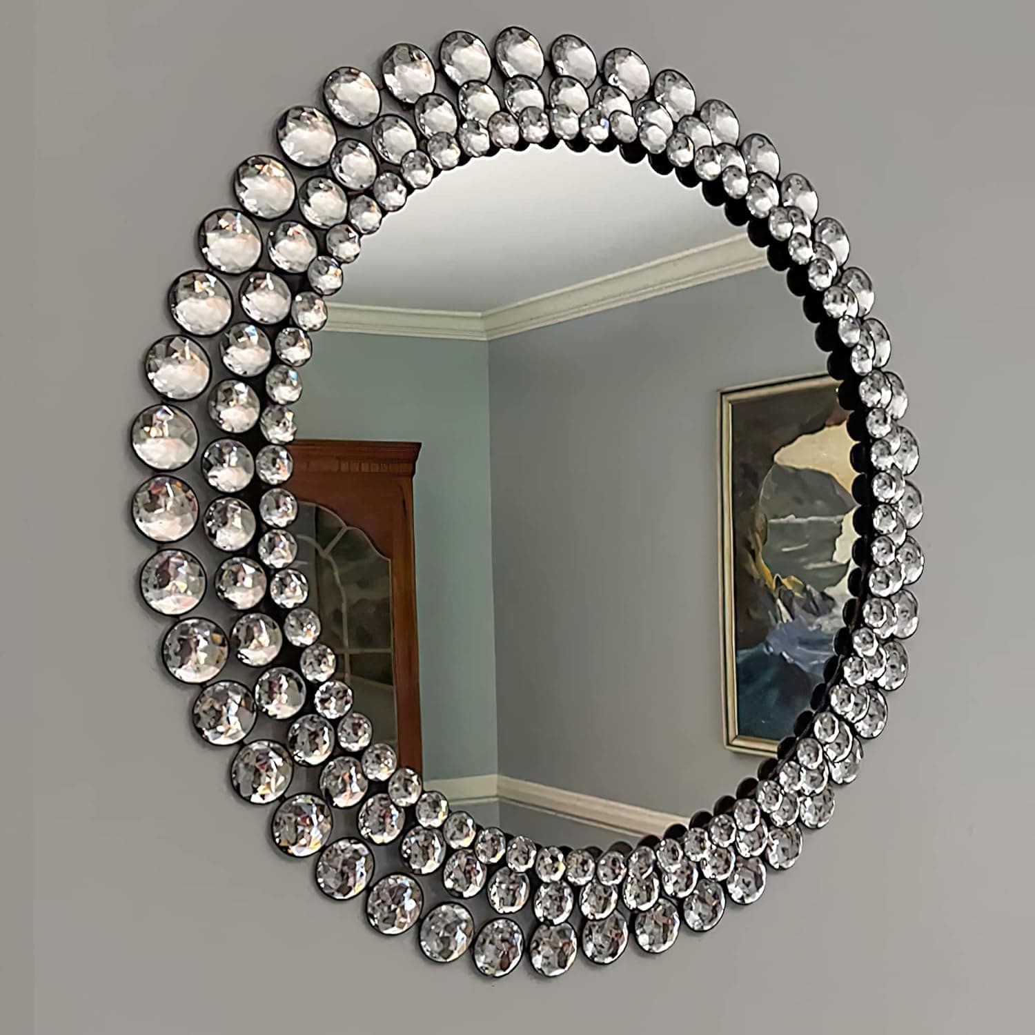 KOHROS Jeweled Decorative Wall Mirror- 23.5 in Rhinestone Accent Wall Mirror for Bedroom/Bathroom/Entryway/Passageway