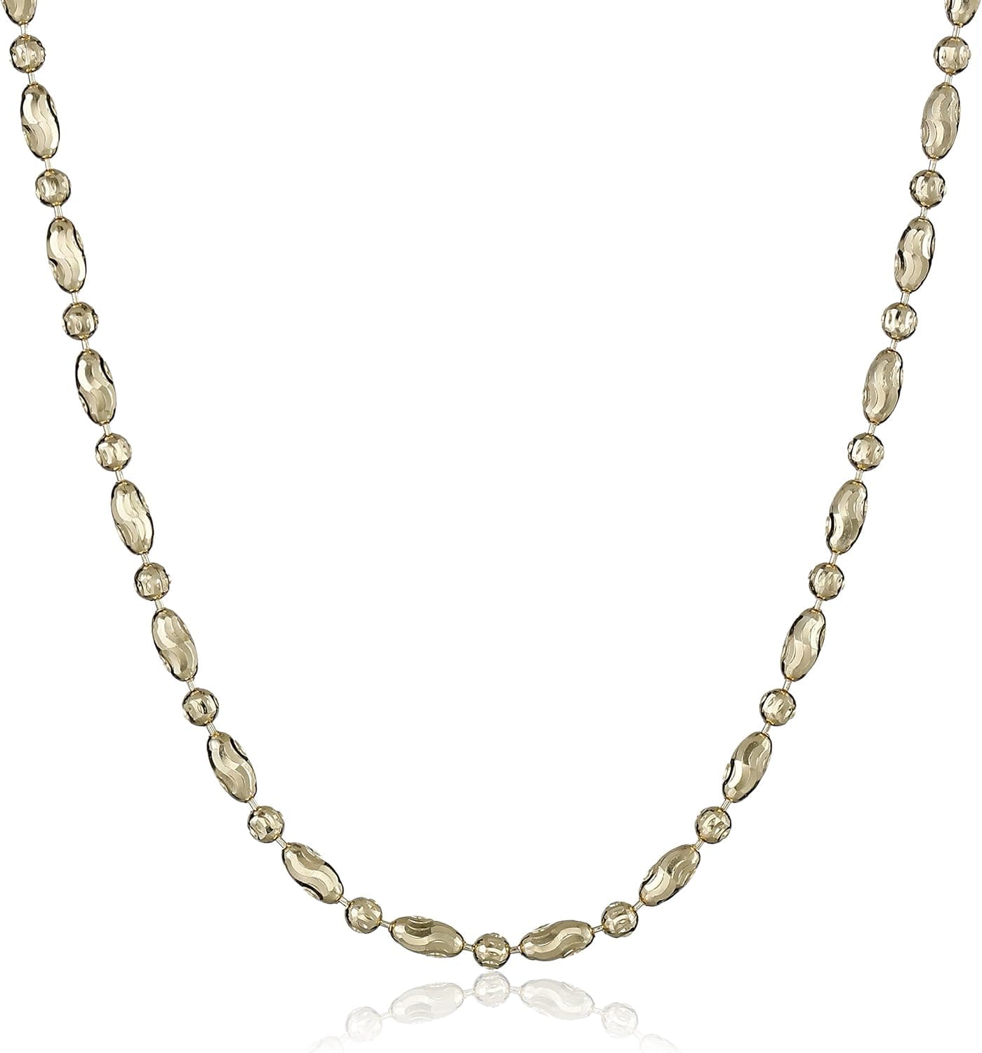 Amazon Collection 14k Gold Italian Diamond-Cut Oval and Round Bead Mezzaluna Chain Necklace
