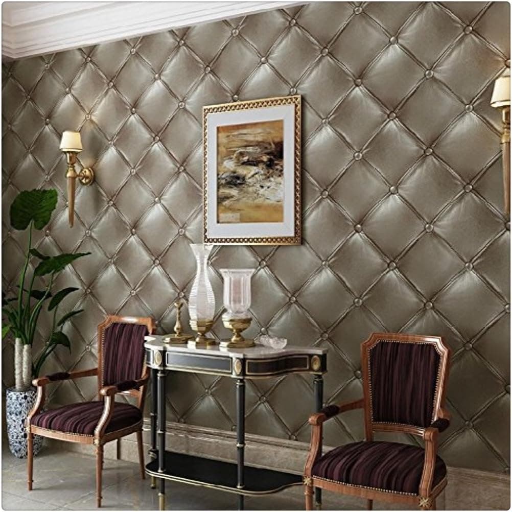 HaokHome 3231 Vintage Gold 3D Leather Textured Wallpaper Vinyl Wallpaper Mural 20.8" x 393.7"