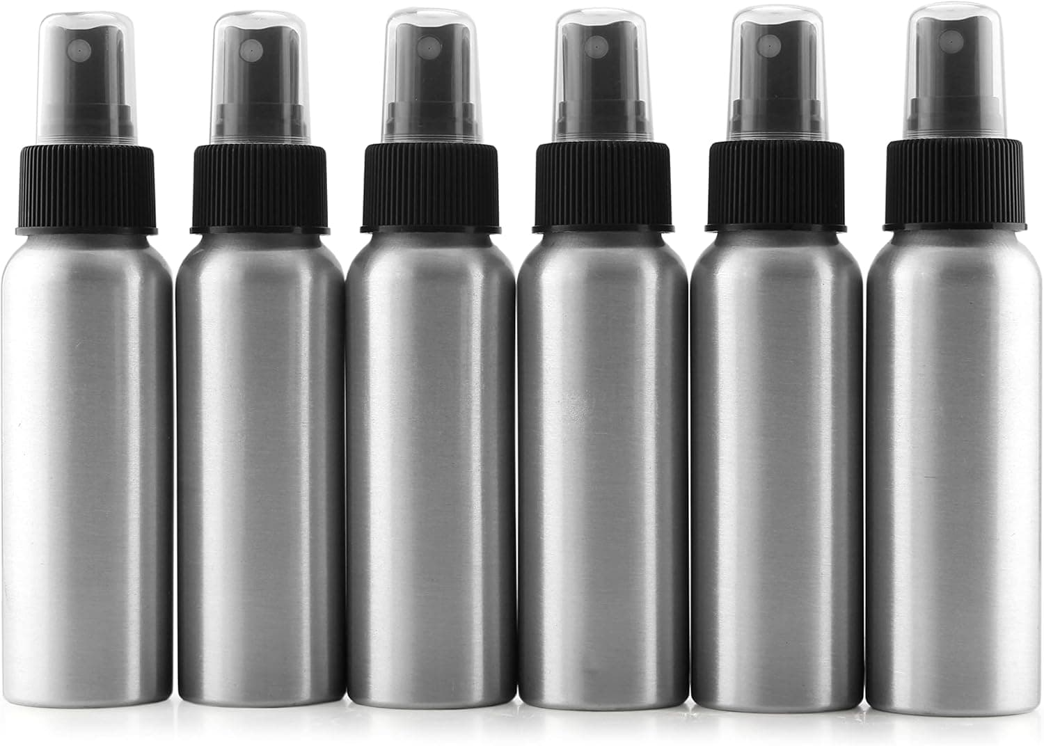 Cornucopia 2-Ounce Aluminum Fine Mist Spray Bottles (6-Pack); Empty Mini Metal Atomizer Bottles, 2.75oz Travel/Purse/Sample Size
