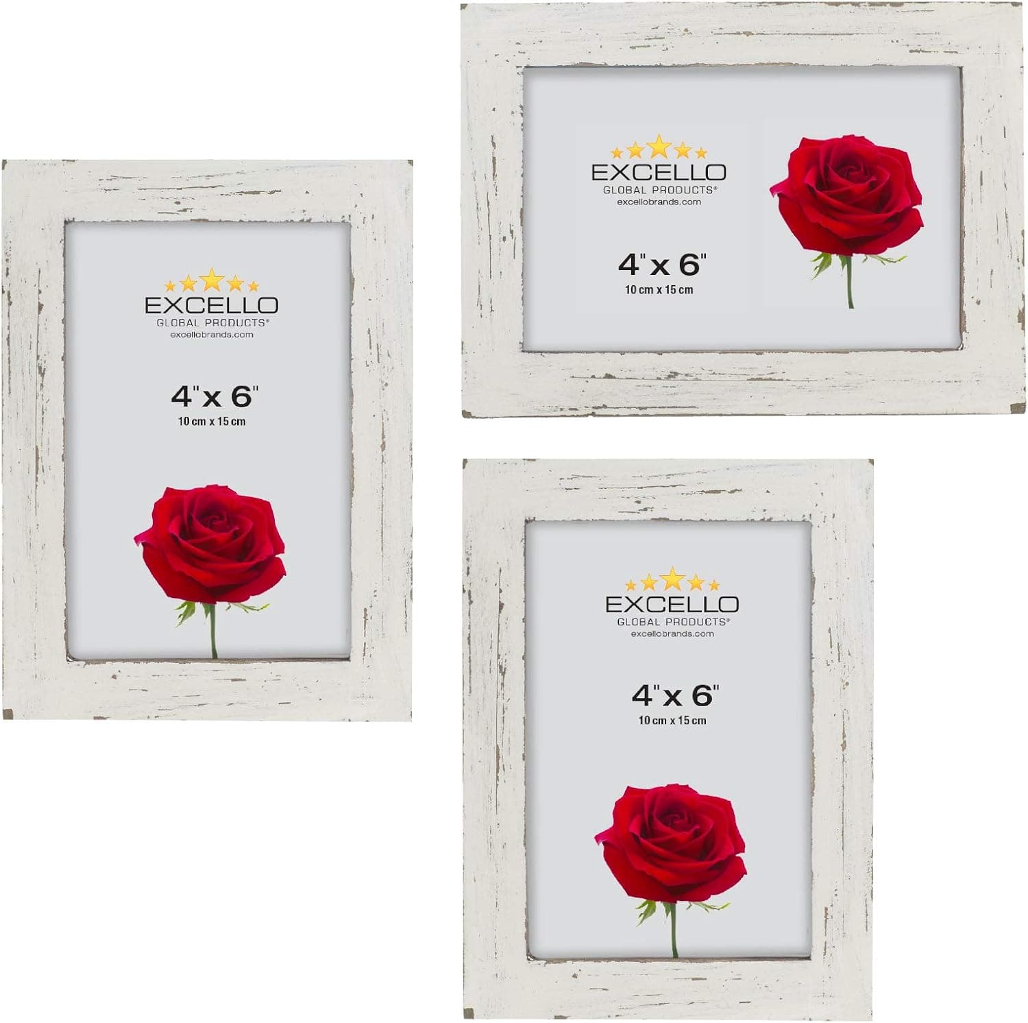 Rustic Torched Wood Picture Frames: Includes three 4"x6" Photo Frames: Ready to Hang or use Tabletop. Shabby Chic, Driftwood, Barnwood, Farmhouse, Reclaimed Wood Picture Frame (White)