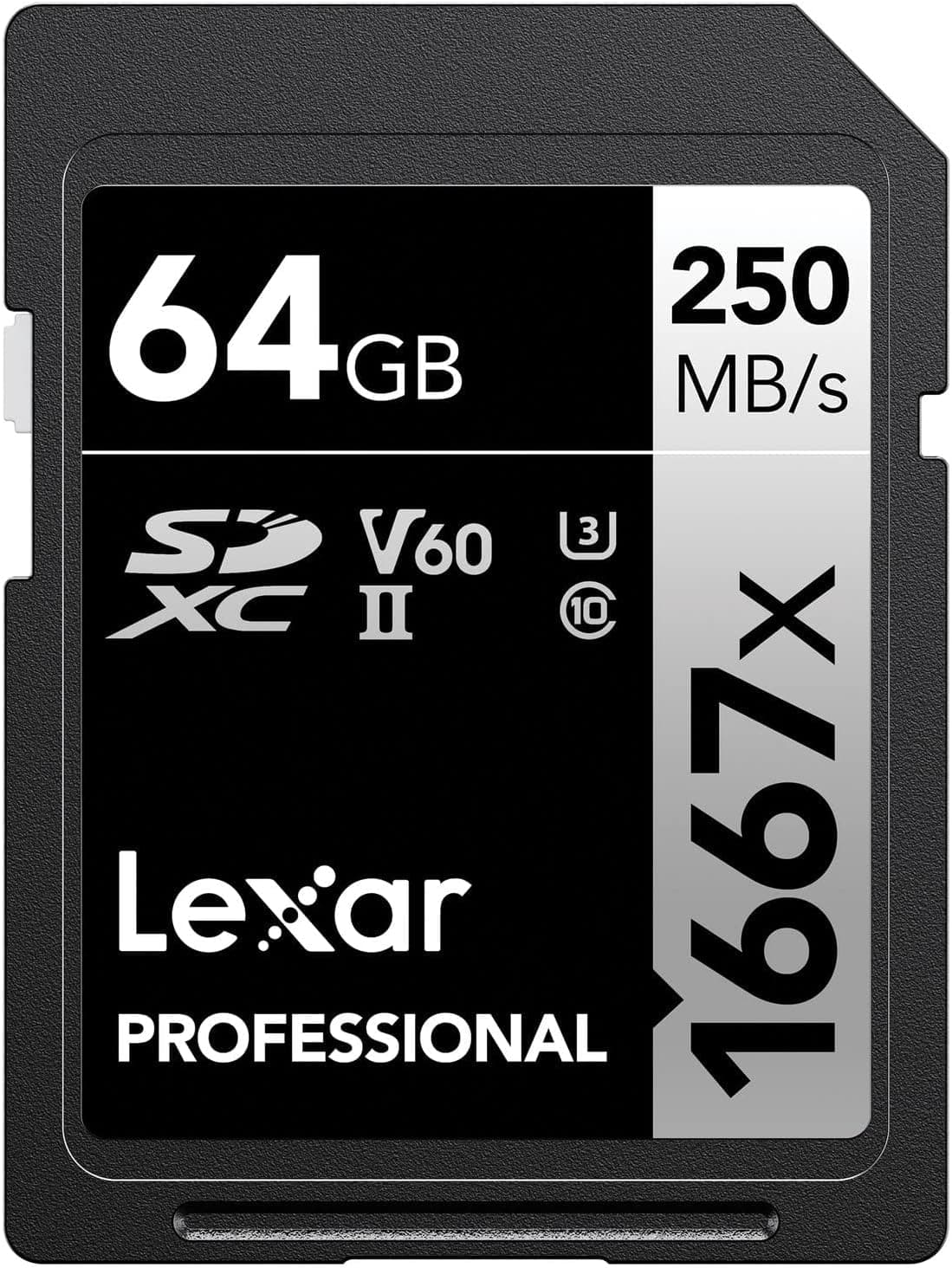 Lexar Professional 1667x 64GB SDXC UHS-II Memory Card, C10, U3, V60, Full-HD & 4K Video, Up To 250MB/s Read, for Professional Photographer, Videographer, Enthusiast (LSD64GCBNA1667)