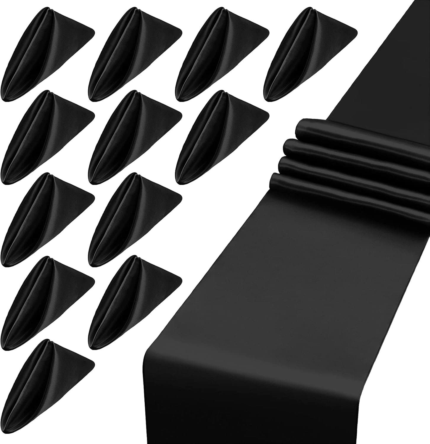 Aneco 13 Pieces Party Satin Table Decoration Set Long Satin Dinner Table Runner Satin Napkins Smooth Fabric Table Decor for Table Decoration, Black