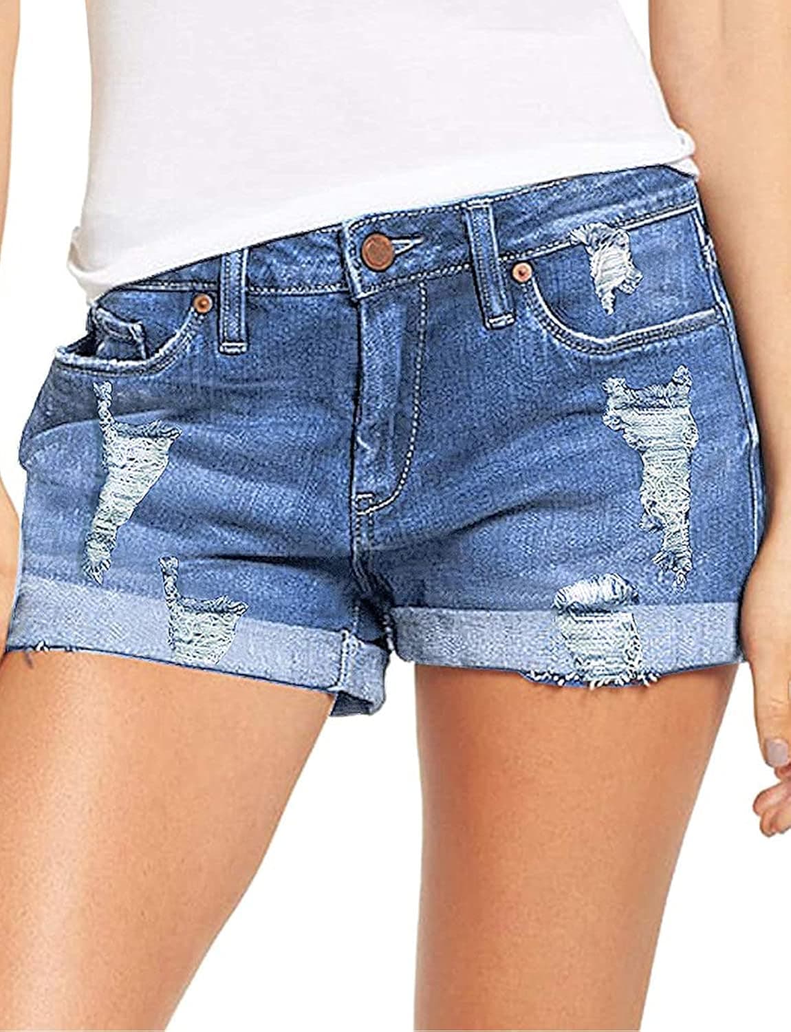 CHICZONE Women's Ripped Denim Shorts Mid Rise Distressed Jean Shorts Stretchy Short Jeans