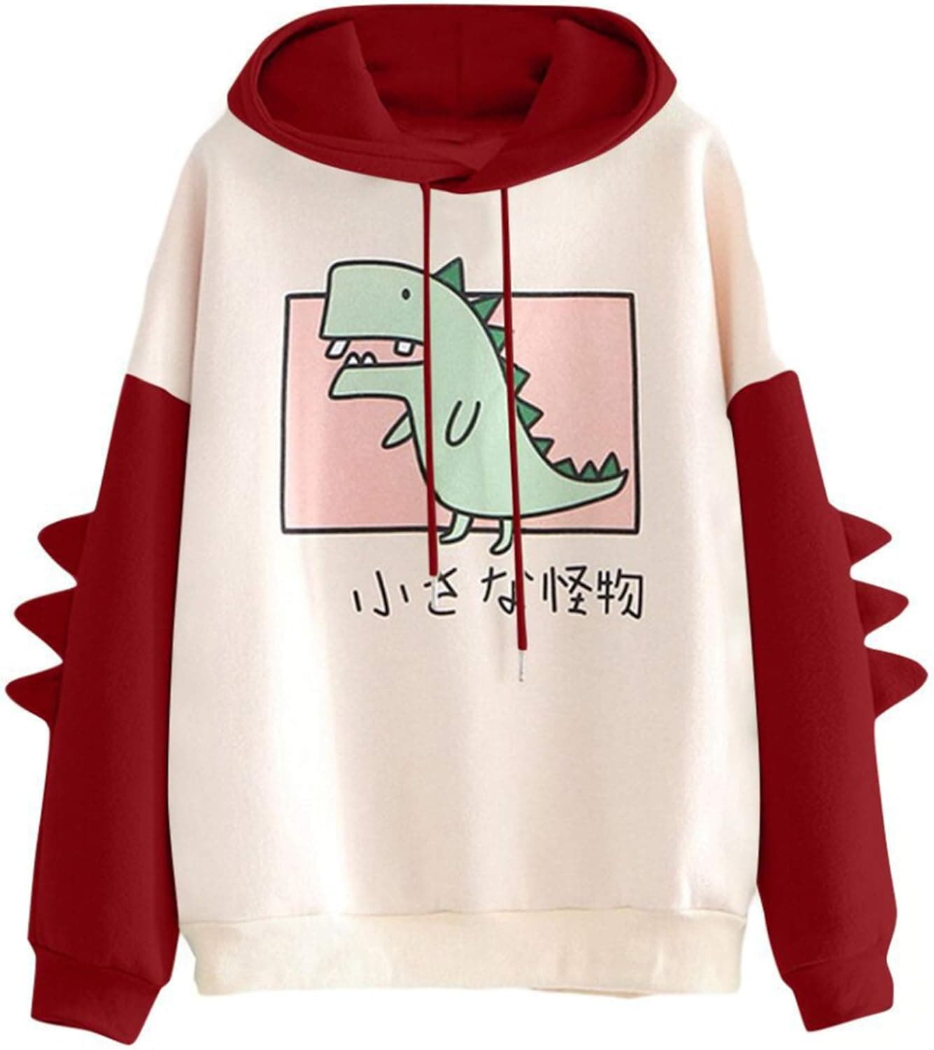 Lvswebe Women's/Girl's Cute Dinosaur Hoodie Pullover Hooded Sweatshirt Red Medium