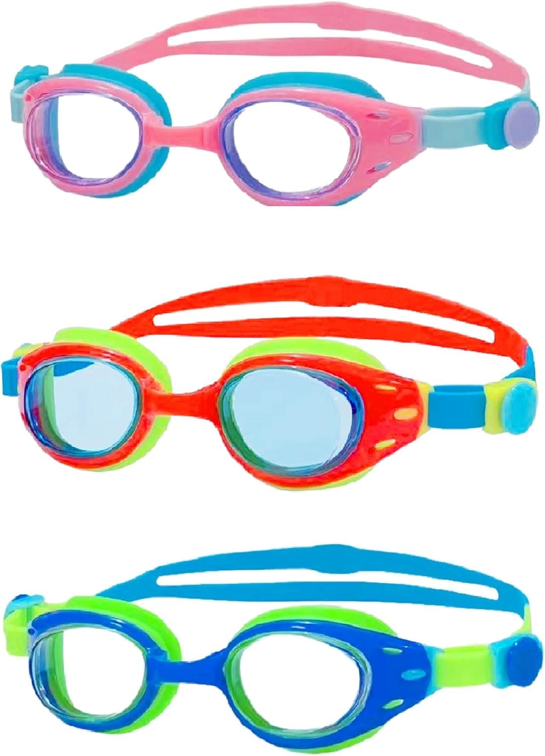 YUENREE Unisex-Child Swim Goggles - 3 Pack Swimming Goggles for Kids Children Boys Girls Ages 4-12 with 3 Hard Travel Cases