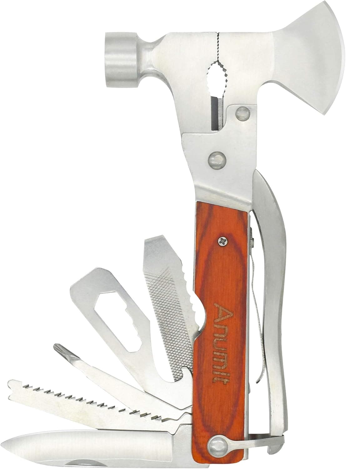 Camping Multitool, Anumit 16 in 1 Survival Gear kit for Hiking Fishing Outdoor, Creative & Cool Gifts for Men Women, Stainless Steel Car Tool with Hammer Axe Knife Bottle Opener Screwdriver etc