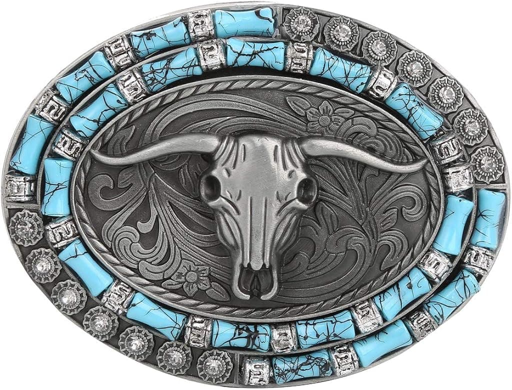 HUABOLA CALYN Longhorn bull belt buckle for Men, Handmade Western Cowboy Rodeo Belt Buckles for Women