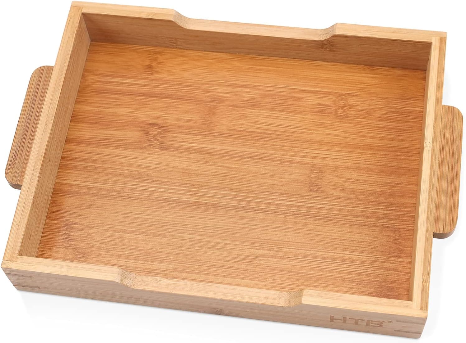 Bamboo Small Tray with Handles, Rectangle Serving Tray for Food Coffee or Tea at Home, Hotel & Restaurant by HTB