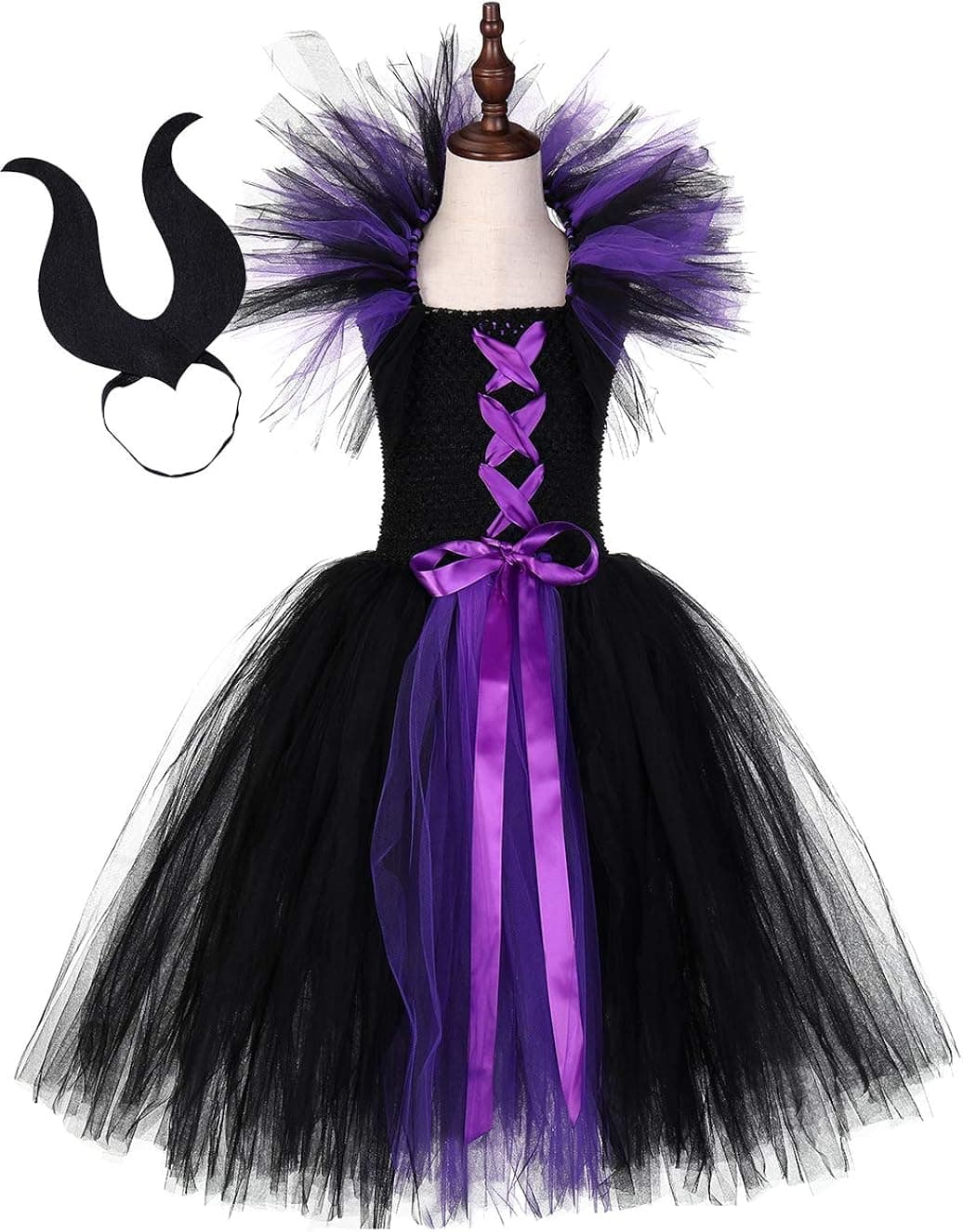 Tutu Dreams Halloween Vampire Witch Costume for Girls 1-12Y with Horns Headband