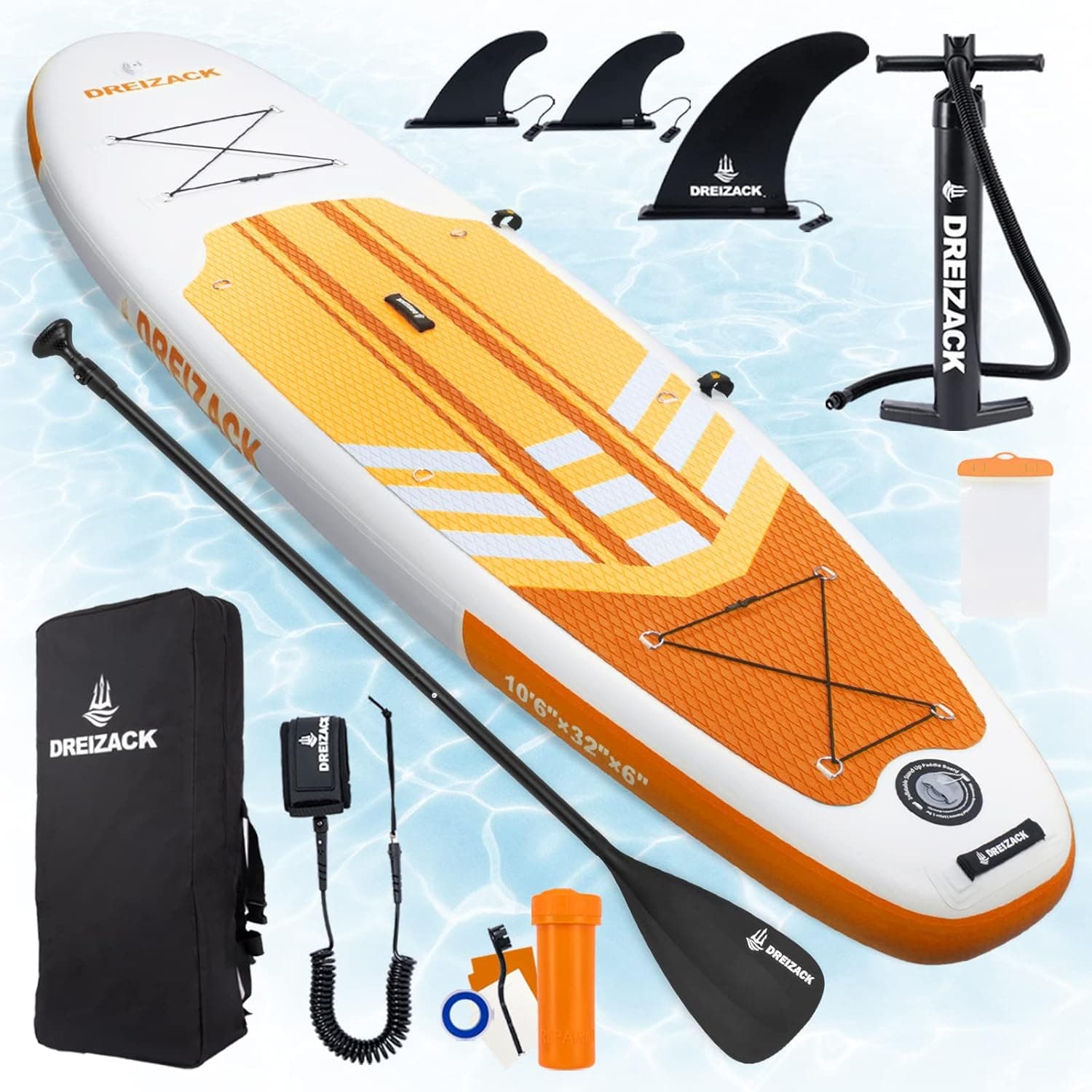 Inflatable Paddle Board 10'6"x32"x6", Dreizack Paddle Boards for Adults Extra Wide Stand up Paddle Board with SUP Accessories Paddleboard for Fishing Yoga Kayaking Surf