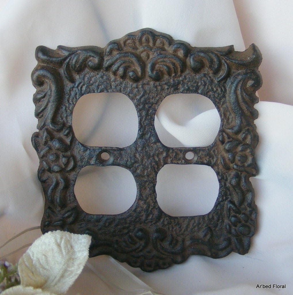 Cast Iron Rustic Brown Double Outlet Cover Electrical