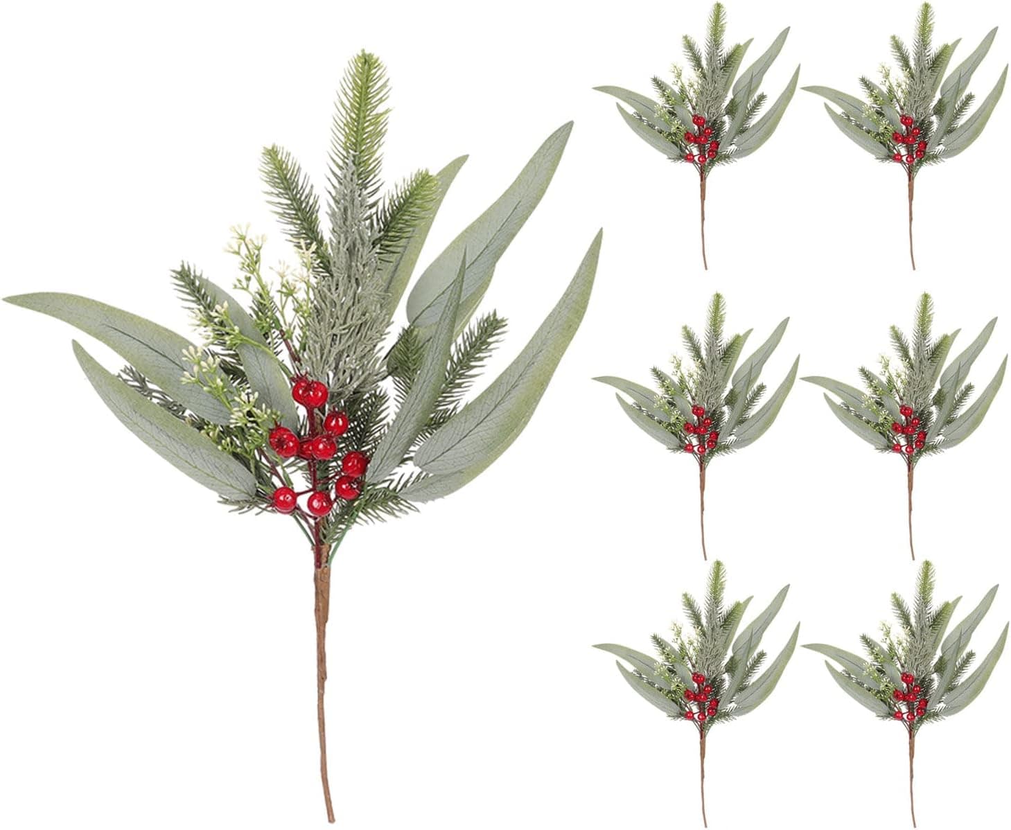 Season 2 Season Deluxe Christmas Holiday Spray 18-Inch with Realistic Artificial Greenery, Silk Screened Faux Leaves, and Shiny Red Berries, Set of 6