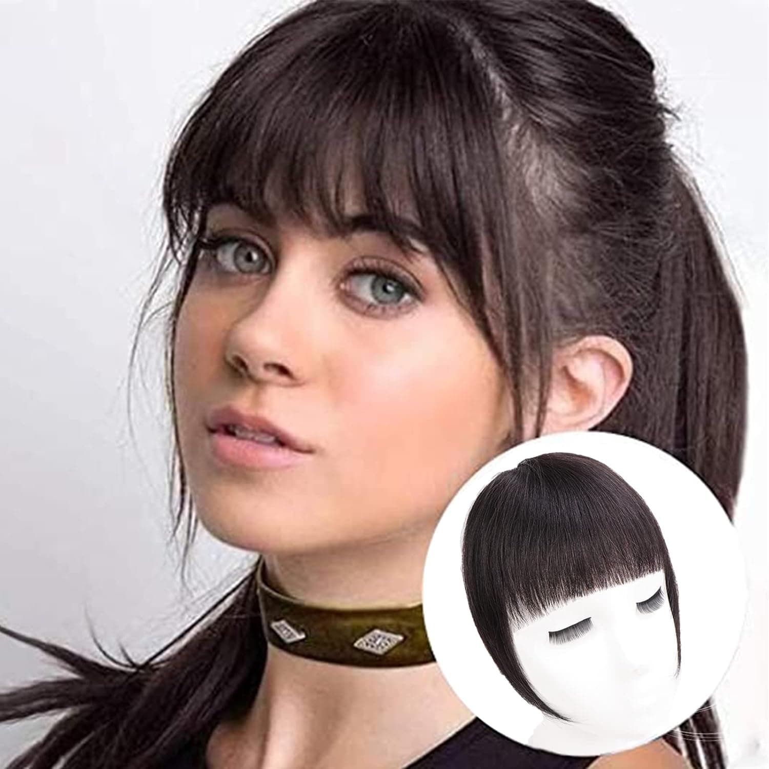 CTRLALT Clip in Bangs 100% Human Hair Extensions Clip Hair Bangs Natural Full Front Face Hairpieces for Women Bangs Hair Clip on Bangs Temples One Piece Hairpiece Fringe Bangs with Nice (Brown Black)