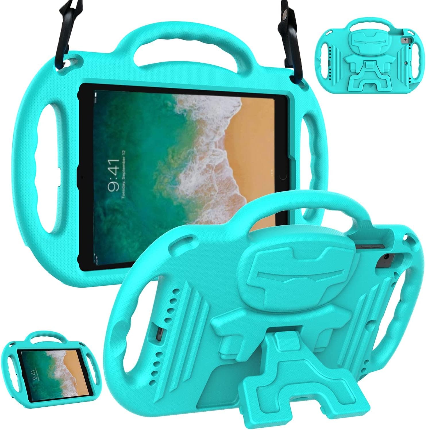LTROP iPad 6th Generation Case, 9.7 iPad Case 2018, iPad 9.7-Inch Case - Light Weight Shock Proof Handle Stand Shoulder Strap Kids Case for 9.7 inch iPad 6th Gen/ 5th Gen/Air 2/ Air - Turquoise